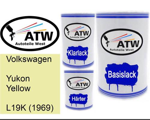 Volkswagen, Yukon Yellow, L19K (1969): 500ml Lackdose + 500ml Klarlack + 250ml Härter - Set, von ATW Autoteile West.